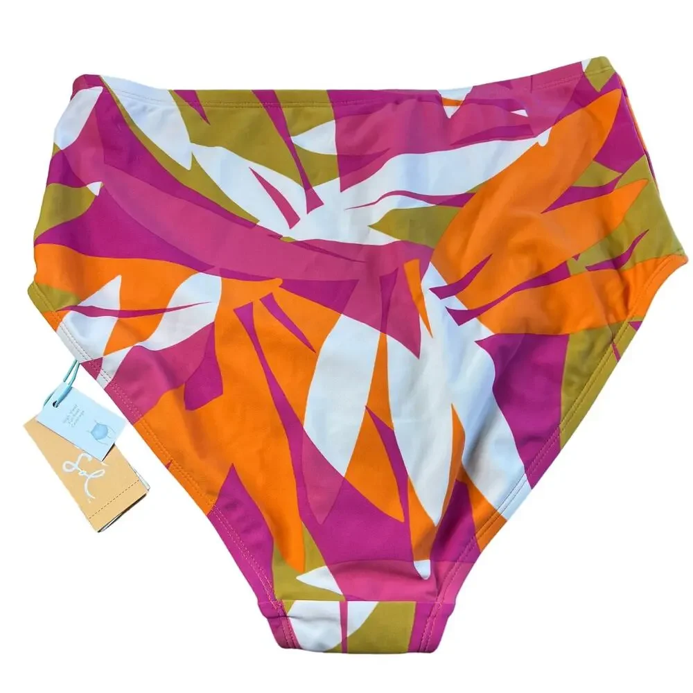 Kona Sol Women's Pink Abstract Print High Waist Bikini Bottom - 3X - NWT